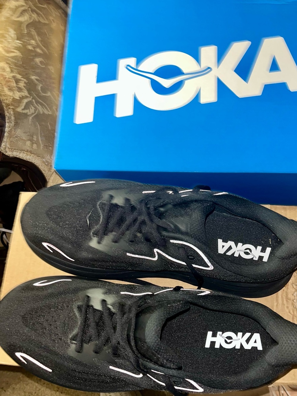 Hoka Black Athletic Running Shoes with White Accents